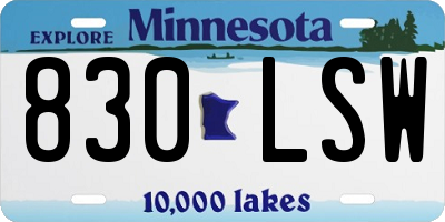 MN license plate 830LSW