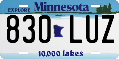 MN license plate 830LUZ