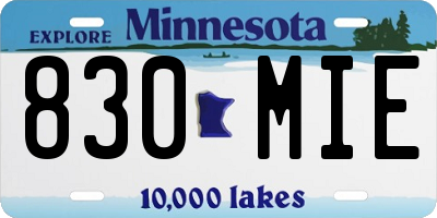 MN license plate 830MIE