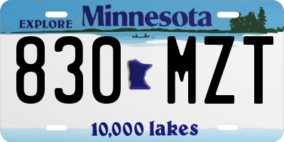MN license plate 830MZT