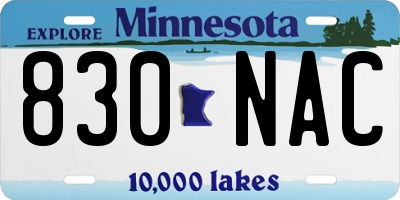MN license plate 830NAC