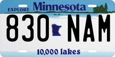 MN license plate 830NAM