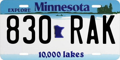 MN license plate 830RAK