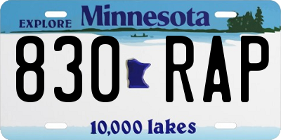 MN license plate 830RAP