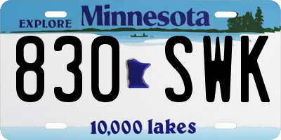 MN license plate 830SWK