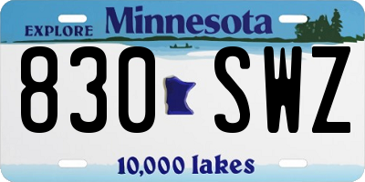 MN license plate 830SWZ