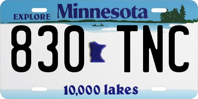 MN license plate 830TNC