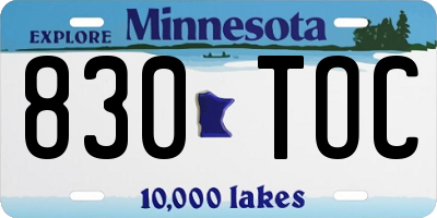 MN license plate 830TOC