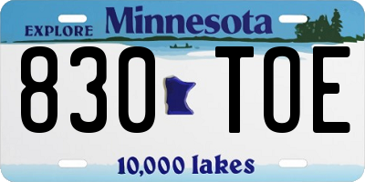 MN license plate 830TOE