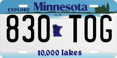 MN license plate 830TOG