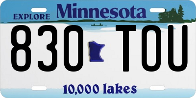 MN license plate 830TOU