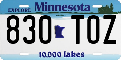 MN license plate 830TOZ