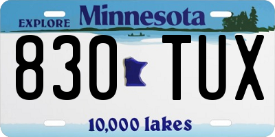MN license plate 830TUX