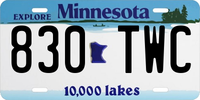 MN license plate 830TWC