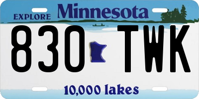 MN license plate 830TWK