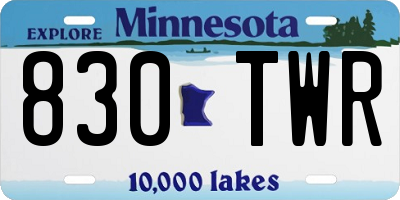 MN license plate 830TWR