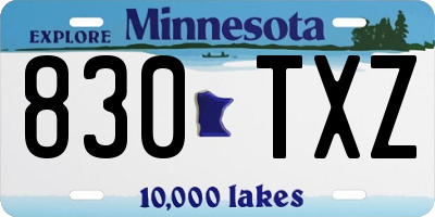 MN license plate 830TXZ