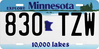 MN license plate 830TZW