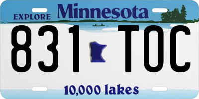 MN license plate 831TOC