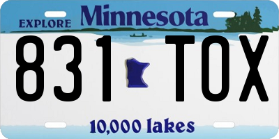 MN license plate 831TOX