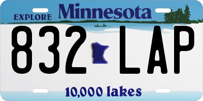 MN license plate 832LAP