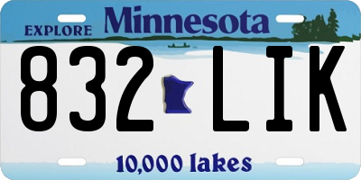 MN license plate 832LIK