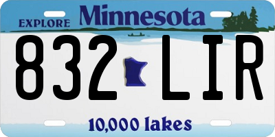MN license plate 832LIR