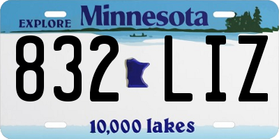 MN license plate 832LIZ