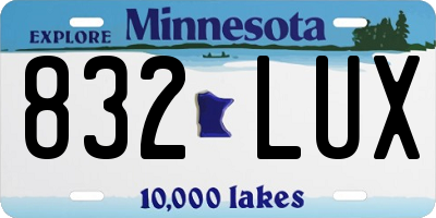MN license plate 832LUX