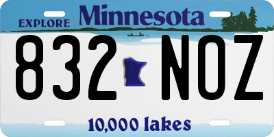 MN license plate 832NOZ