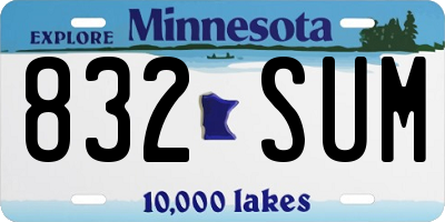 MN license plate 832SUM