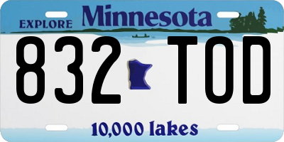 MN license plate 832TOD