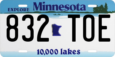 MN license plate 832TOE