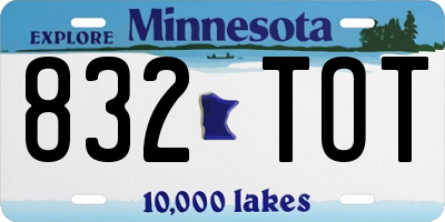 MN license plate 832TOT
