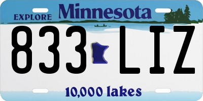MN license plate 833LIZ
