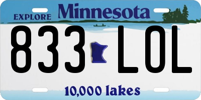 MN license plate 833LOL