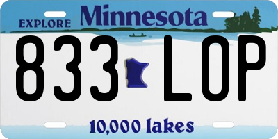 MN license plate 833LOP