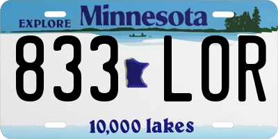 MN license plate 833LOR