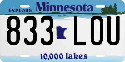 MN license plate 833LOU