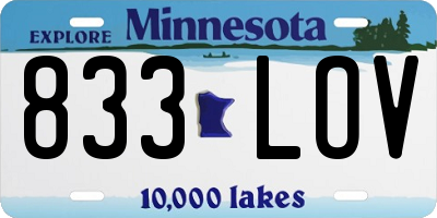 MN license plate 833LOV