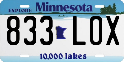 MN license plate 833LOX
