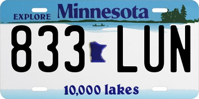 MN license plate 833LUN