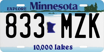 MN license plate 833MZK