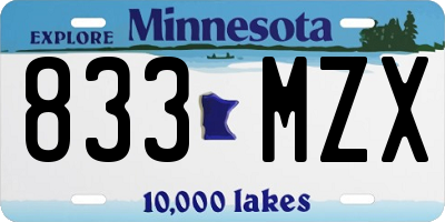 MN license plate 833MZX
