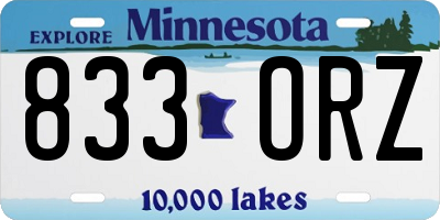 MN license plate 833ORZ