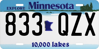 MN license plate 833QZX