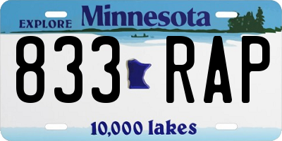 MN license plate 833RAP