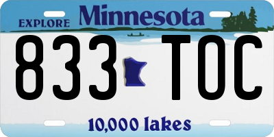 MN license plate 833TOC