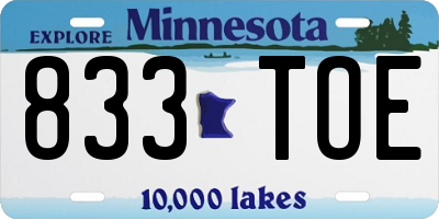 MN license plate 833TOE