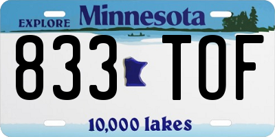 MN license plate 833TOF
